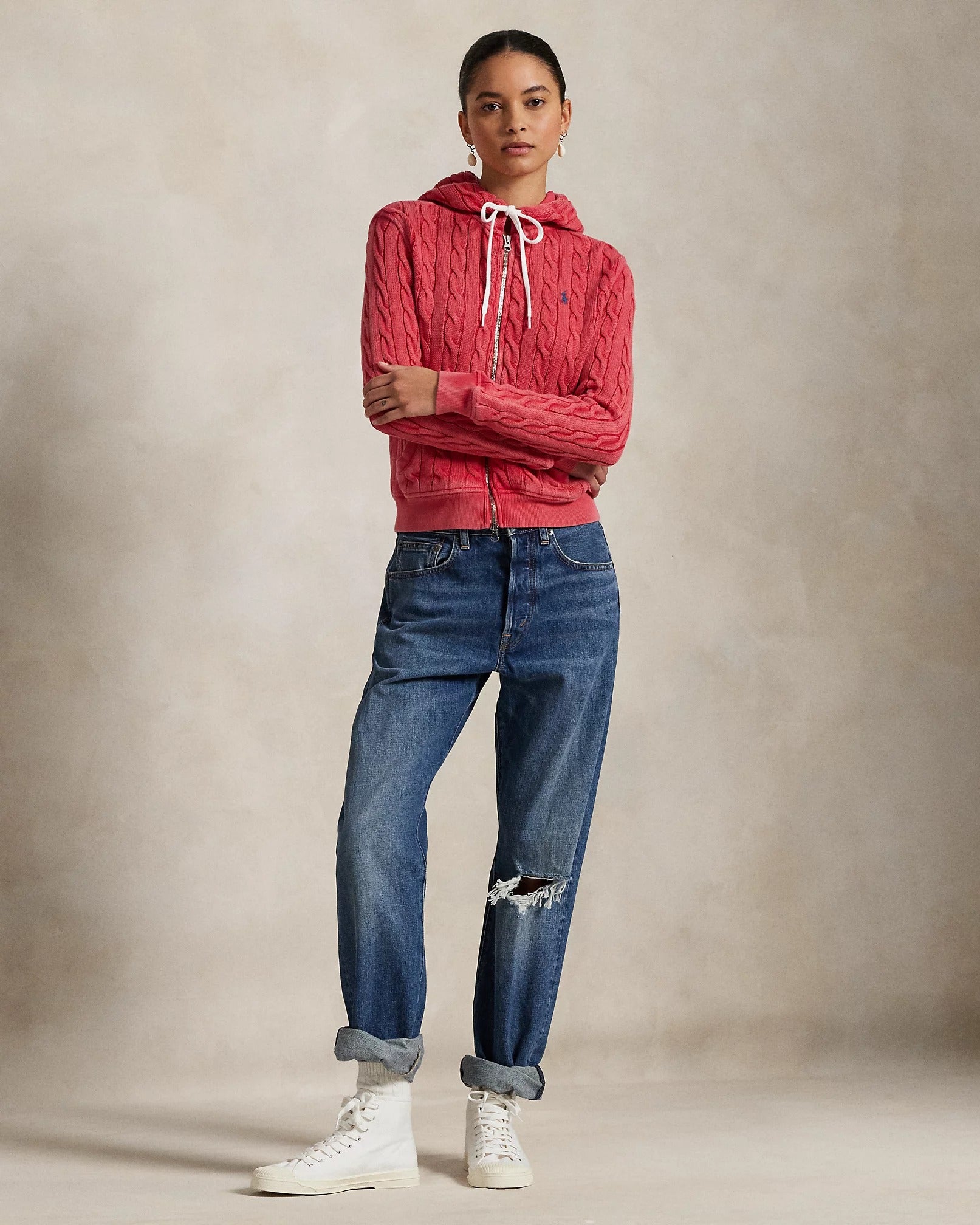 RL Sweatshirt | Knitted Cotton Hoodie with Zipper